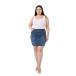 Disentis Modest Büyük Beden Taşlama Detaylı Beş Cepli Mavi Mini Denim Etek, 44
