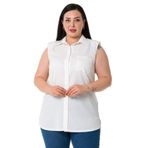 DISENTIS MODEST Büyük Beden Tek Cepli Vatkalı Kolsuz Beyaz Gömlek