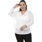 Disentis Modest Büyük Beden V Yaka Yarasa Kollu Flamlı Beyaz Bluz - 50