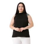 Disentis Modest Büyük Beden Yaka Detaylı Kolları Dantelli Siyah Bluz - 46