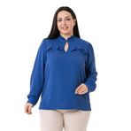 Disentis Modest Büyük Beden Yaka Ve Göğüste Fırfır Detaylı Yanı Yırtmaçlı Indigo Bluz,44