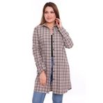 Disentis Modest Kadın Vizon Kareli Gizli Cepli Kolu Apoletli Uzun Dokuma Tunik Gömlek,40