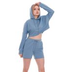 Disentis Modest Kapüşonlu Mavi Renk Crop Şort Takım, 40