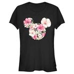 Disney Classic Mickey Silüeti Tropik Desenli Kadın Bisiklet Yaka T-Shirt Siyah S