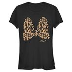 Disney Classics Mickey Leopar Desenli Kurdele Kadın Bisiklet Yaka T-Shirt Siyah S