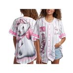 Disney Kadın Beyzbol Forması - Mickey Mouse, Lightning McQueen, Marie, Lilo & Stitch - Kadınlar için Beyzbol Tişörtleri (S-XL), Beyaz/Pembe Marie, S