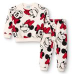 Disney Kız Bebek Lisans Eşofman Takımı Baskılı Bisiklet Yaka Long Sleeve Ribanalı - Ekru