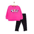 Disney Kız Bebek Lisans Eşofman Takımı Bisiklet Yaka Long Sleeve Reçme - Koyu Pembe