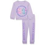 Disney Kız Çocuk Dikiş ve Melek Polar Sweatshirt ve Eşofman Takımı - Kız Çocuk 2t-16, Lavanta, 2 Yıl