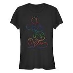 Disney Mickey Mouse Renkli Desenli Kadın Bisiklet Yaka T-Shirt Siyah S