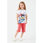 Disney Minnie Mouse Kız Çocuk Kapri Takım - Beyaz - Nar Çiçeği - 4 - 5 Yaş