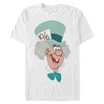 Disney Üniseks Alice in Wonderland-Mad Hatter Big Face Organic Short Sleeve T-Shirt, Weiß, S