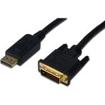 DisplayPort (DP) <-> DVI Kablosu, DP Erkek - DVI (24+1) Erkek, 3 metre, DP 1.1 uyumlu, AWG28,