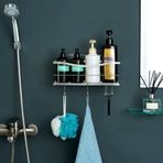 Displays By Jack DBJ Duş Rafı Düzenleyici, Jilet ve Sabun Asmak için Kancalı, Şampuan Düzenleyici Tutucu, Duvara Monte Delmeden Banyo Rafı, Paslanmaz Çelik