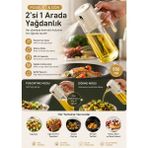 Ditmo Kitchen Ware Çift Fonksiyonlu 2'si 1 Arada Cam Yağdanlık / Püskürtmeli Yağ Spreyi ve Akıtmaz Döküm Uçlu Zeytinyağı Şişesi - Bej - 450 ml