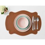 Diva Homelive 6 Kişilik Deri Nakışlı Amerikan Servis 33 x 45 cm & 6 Adet Bardak Altlığı Hediyeli - Kahverengi
