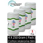 Diva İplik ( 4 x 250 Gr ) - 1 Kg - 2mm - Koton Makrome Çanta İpliği 2101 Beyaz