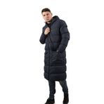 Divadames Erkek Yastıklı Parka Longline Kapüşonlu Kışlık Mont Sıcak ve Rahat Uzun Ceket Kaban, lacivert, L