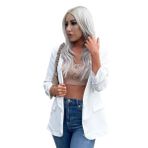 Divadames Kadın Blazer Önü Açık Günlük Hırka Dantelli Kol İş Ofis Blazer Ceket Cepli, beyaz, 14