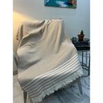 Divaldi Koltuk Örtüsü Kırık Elmas Çizgili Model - 170 x 210 cm - Bej - Beyaz