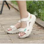 Divamod 1300 Kadın Cırtlı Kalın Taban Comfort Sandalet - Bej