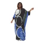 Divatti-etnik desenli bayan kaftan standart büyük beden kimono elbise kadın rahat maksi tunik plaj elbisesi çok renkli uzun abaya (mavi-siyah)