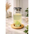 DİVAYS 2 Litre Borosilikat Cam Sürahi - Isıya Dayanıklı Çelik Kapaklı Su ve Detoks Sürahisi Meşrubatlık