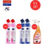 Diversey Clonet 5'li Set Temizlik Paketi 1 Mutfak Yağ Çözücü + 2 Banyo + 2 Tuvalet Temizleyici - 750 ml