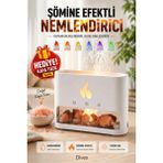 Divex Şömine Efektli Alevli Hava Nemlendirici - Doğal Tuz Taşlı Buhar Makinesi ve Aroma Difüzör - Beyaz