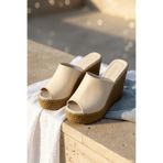 DİVOLYA Rabeka Bej Dolgu Topuklu ( 10 cm Topuk. 3 cm Platform) Günlük Kullanım Terlik
