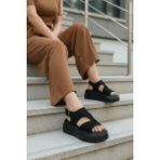 Divolya Zango Siyah Süet Platform ( 6 cm Topuklu ) Yuvarlak Burun Günlük Sandalet