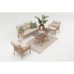 Divona Home Çeşme Modern Rattan Bahçe Balkon Oturma Grubu (2+1+1+M) - Cappucino
