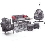 Divona Home Linda Bahçe Balkon Oturma Grubu (3 1 1 Masa 2 Puf) +Salıncak - Gri