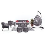 Divona Home Linda Rattan Bahçe Balkon Oturma Grubu (3+1+1+masa+2 Puf) +salincak Gri