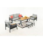 Divona Home Ocean Bahçe Balkon Oturma Grubu 3+1+1+Masa+2 Puf - Antrasit