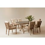Divona Home Pure Rattan Bahçe Balkon Yemek Masa Takımı, 6 Kişilik krem