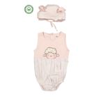 Divonette Kız Bebek Müslin Tulum %100 Pamuklu Çıtçıtlı Şapkalı Yazlık Bebek Giyim Pembe Kuzulu Kolsuz Pembe Tu