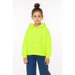 Divonette Kız Çocuk Kapşonlu Fosforlu Yeşil Sweatshirt - Yıldız Desenli Yazı Nakışlı Çocuk Sweat