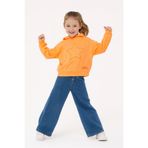 Divonette Kız Çocuk Kapşonlu Turuncu Sweatshirt - Yıldız Desenli Yazı Nakışlı Çocuk Sweat