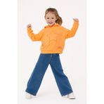Divonette Kız Çocuk Yıldız Desenli Yazı Nakışlı Kapşonlu Sweatshirt - Çocuk Giyim - Turuncu