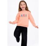 Divonette Kız Çocuk Yuvarlak Yaka Yavruağzı Sweatshirt - Prenses Elbiseleri Desenli Nakışlı Çocuk Sweat