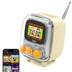 Divoom Tiivoo-2 FM Radyo Bluetooth Hoparlör Çalar Saatli, Pixel Art Retro Mini Küçük Sevimli Kablosuz Hoparlör, Vintage Dekor Parti Ofis Ev Masası Yatak Odası Mutfak Dış Mekan için Uygun, Krem