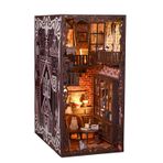 DIY Kitap Köşesi Seti, DIY Dollhouse Kitaplık Kitaplık Ekleme Dekor Sokağı, LED Işıklı Kitap Ayraçları Model Oluşturma Yaratıcılık Kiti (Ebedi Kitapçı)