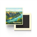 Diyarbakır - Şehir Surları - Baskılı Buzdolap Magneti Kare - 9x9 cm