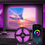 Diyife WiFi LED şerit [uygulama/hoparlör kontrolü], 5 m RGB LED şerit, 150 LED kesilebilir ışık bandı, zaman fonksiyonlu, müzik ve ses senkronizasyonu, televizyon, parti, mutfak, oyun odası [enerji