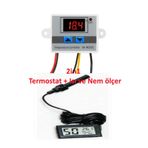 Diyotlab XH-W3001 Dijital Termostat 220V ve Nem Ölçer Higrometre Seti, Kuluçka Makinesi için Sıcaklık Kontrol Cihazı, LCD Ekran, 1500W