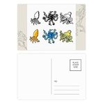 Dıythinker 14x9 cm 20 Adet Renkli Deniz Yaşamı Ahtapot Desenli İllüstrasyon Çiçek Kartpostal Seti