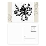 Dıythinker 14x9 cm 20 Adet Renkli Deniz Yaşamı Ahtapot Siyah İllüstrasyon Çiçek Kartpostal Seti
