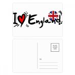 Dıythinker 14x9 cm 20 Adet Renkli I Love England Dünya Bayrağı Kalp Kartpostal Seti
