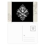 Dıythinker 14x9 cm 20 Adet Renkli Kafatası Siyah Müzik Dinleme İllüstrasyonu Çiçek Kartpostal Seti